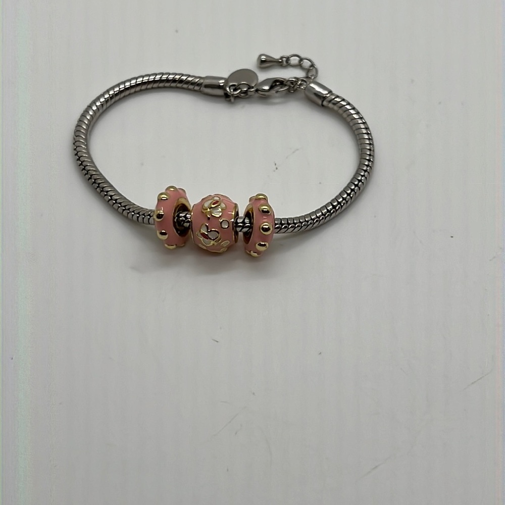 NWOT Little Miss Twinstars Bracelet White Gold Three Ceramic Charms Butterflies
